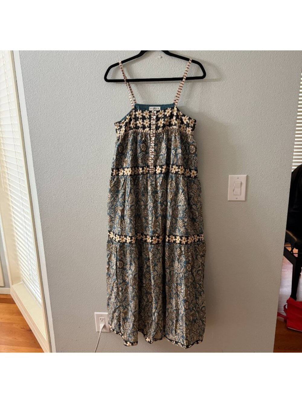 Natural Life Floral 100% Cotton Maxi Dress MEDIUM Boho Peasant